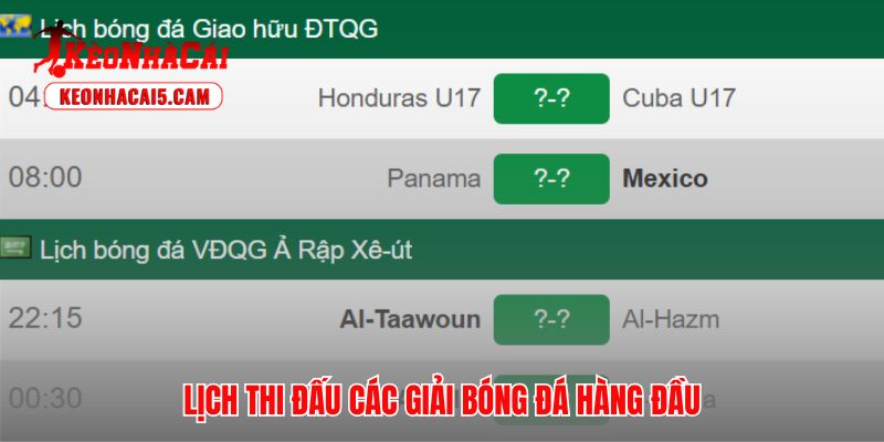 Lịch thi đấu bóng đá quốc tế quy tụ các giải đấu cấp CLB danh giá